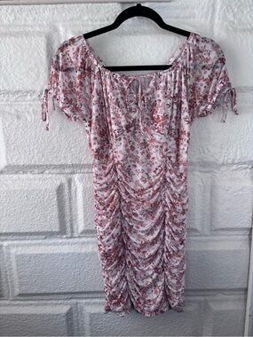 Floral Ruched Off-Shoulder Midi Dress in Dusty Rose